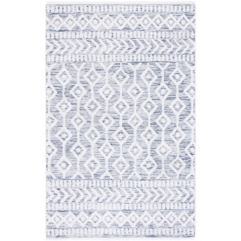 Ivory and Blue Nomadic Pattern 5' x 7' Synthetic Area Rug