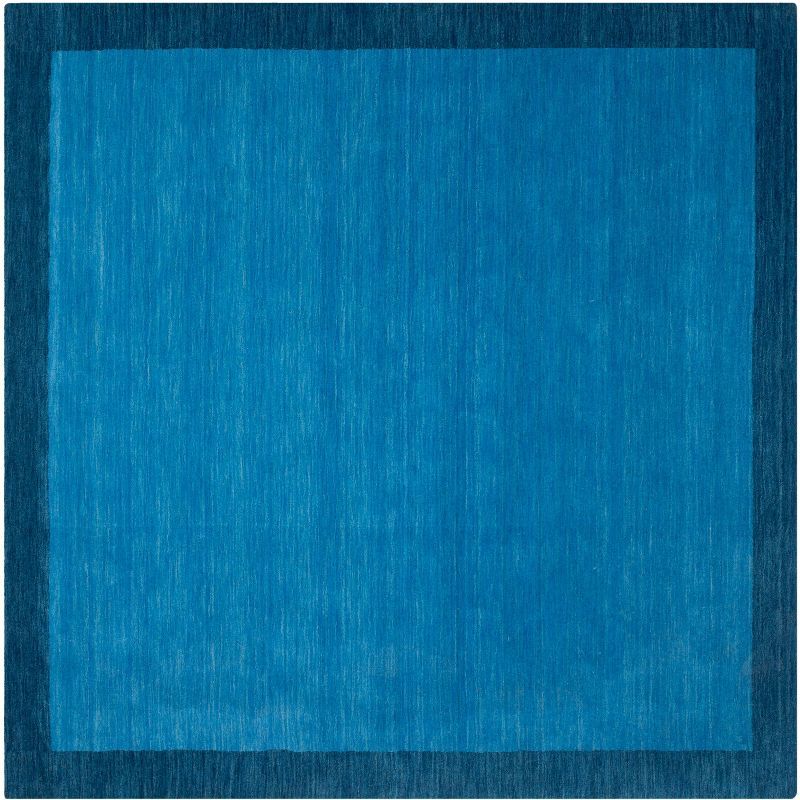 Handmade Square Light Blue and Dark Blue Wool Area Rug