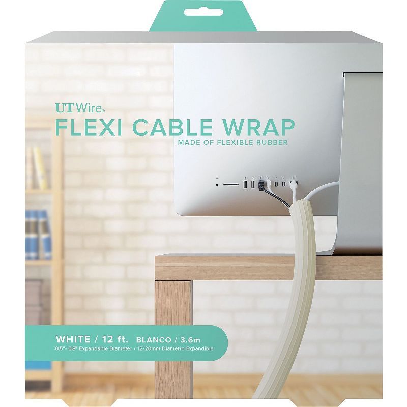 White 12' Expandable Rubber Flexi Cable Wrap