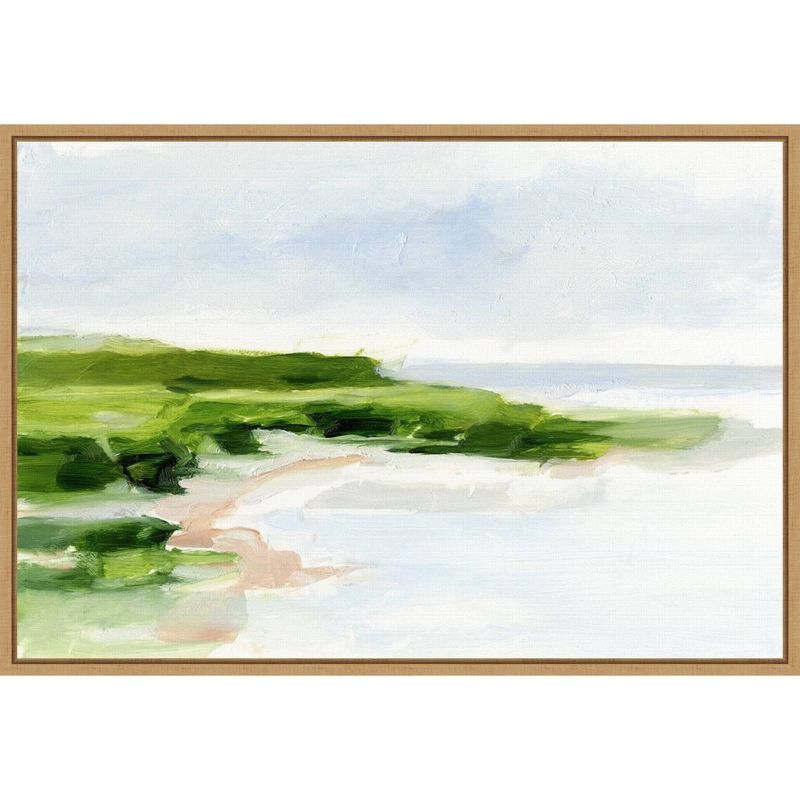 Blush Sandy Beach I Framed Canvas Wall Art, 23" x 16", Natural Wood Frame