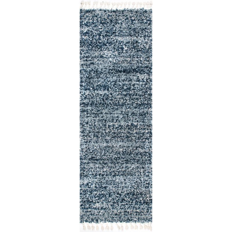 Brooke Blue Shag Tasseled Runner Rug 2x8