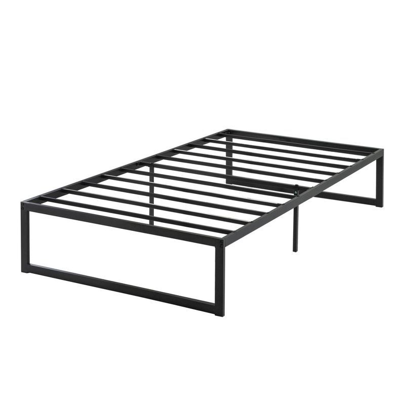 Twin Black Metal Upholstered Platform Bed with Drawer and Slats
