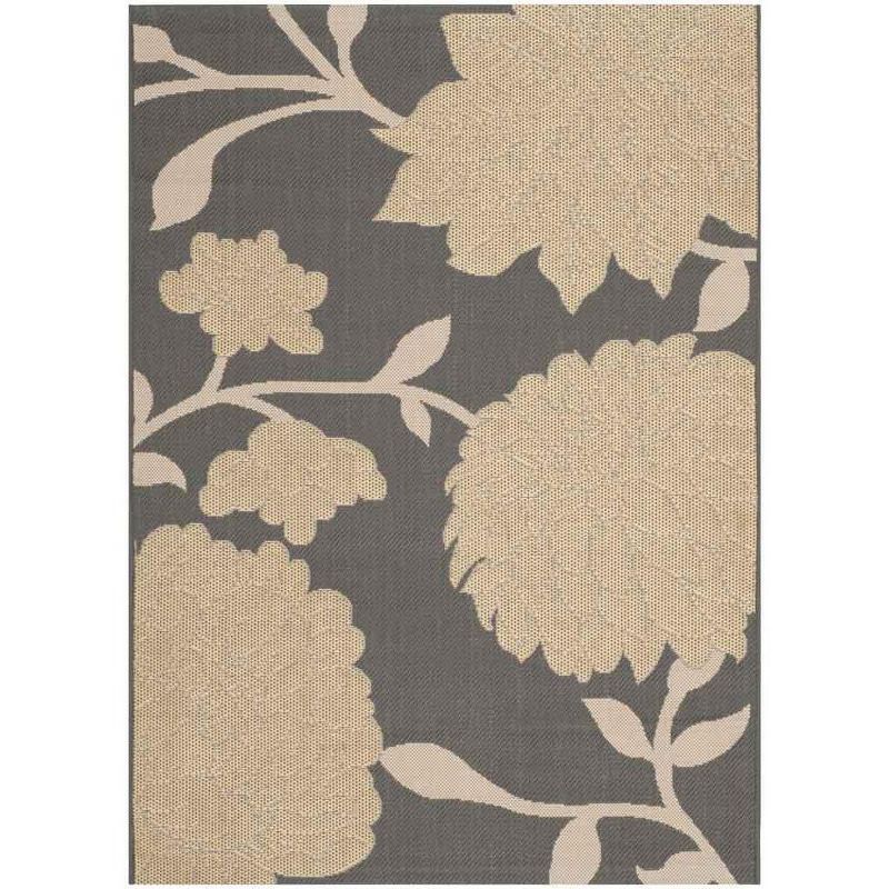 Anthracite and Beige Floral Synthetic Indoor/Outdoor Rug