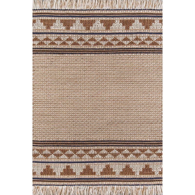 Ivory and Brown Geometric Braided Wool Cotton Rug 8' x 10'