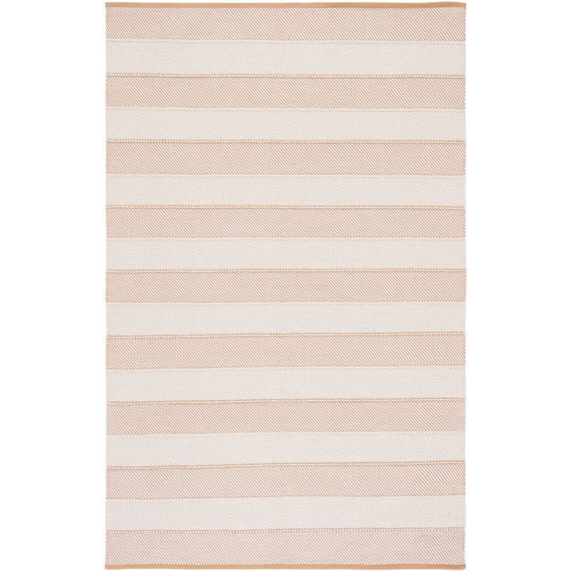 Beige and Gold Striped 4' x 6' Wool Cotton Area Rug