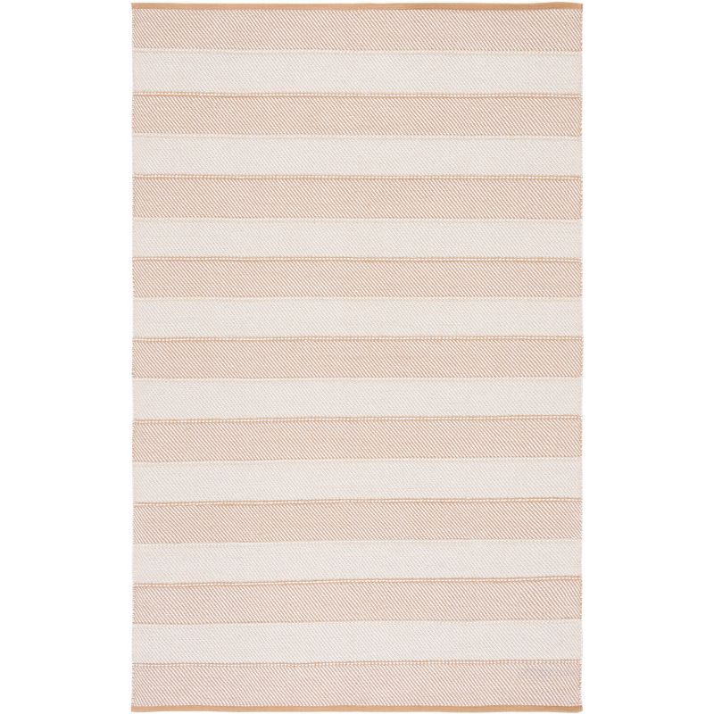 Beige and Gold Striped 4' x 6' Wool Cotton Area Rug