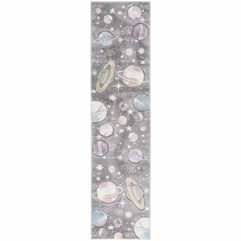 Enchanted Playtime Grey/Lavender Synthetic Kids' Rug 28"x10"