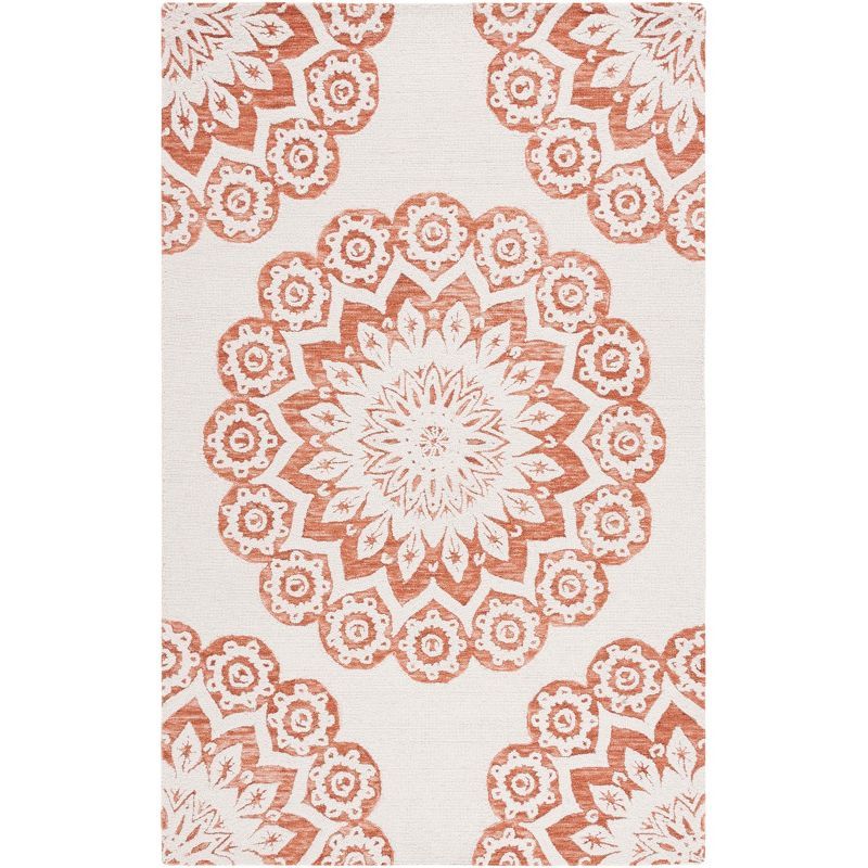 Ivory and Pink Floral Hand Tufted Wool Area Rug 8' x 10'