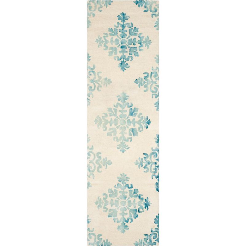 Ivory and Light Blue Hand-Tufted Wool Runner Rug