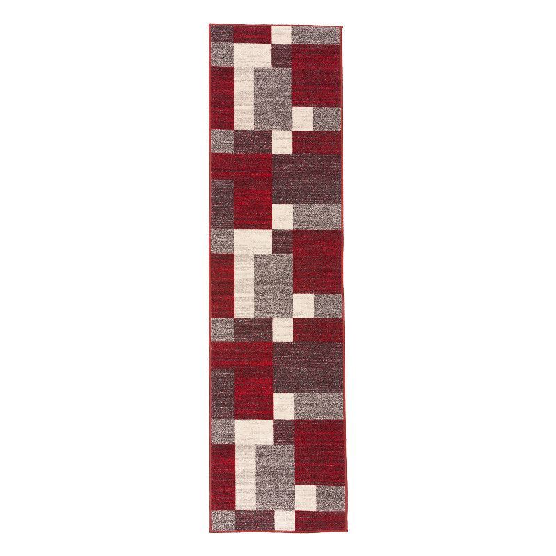 Red and Gray Geometric Non-Slip Runner Rug 22" x 84"