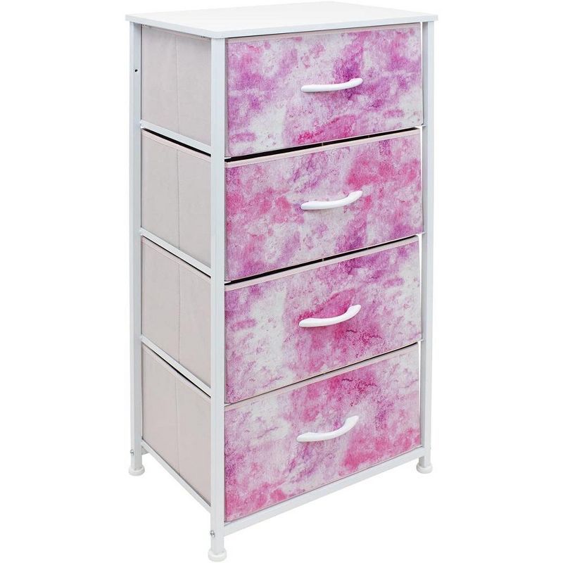 Tie-Dye Pink 4-Drawer Fabric Storage Chest with Steel Frame