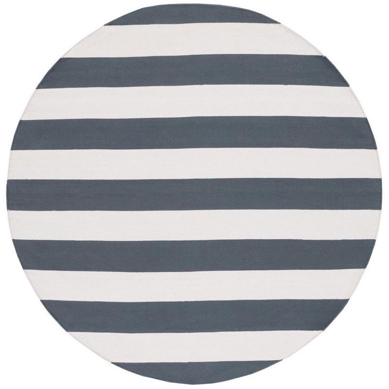 Coastal Charm Grey/Ivory Cotton 6' Round Stripe Area Rug