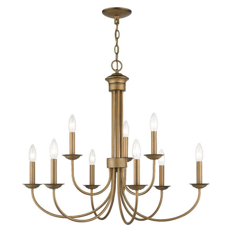 Estate Antique Gold Leaf 9-Light Steel Chandelier