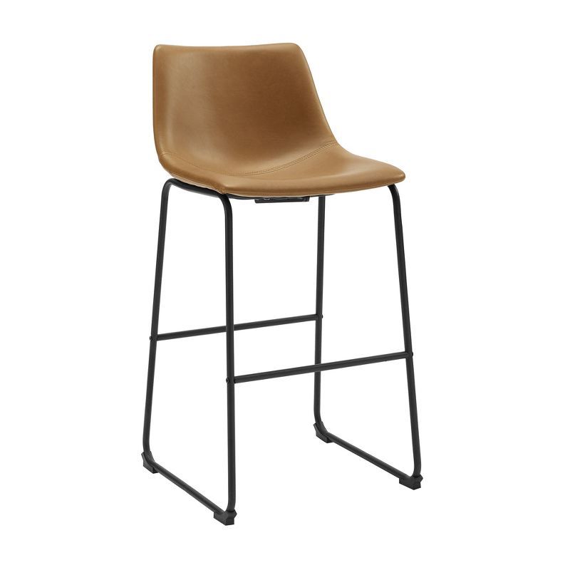 Whiskey Brown Faux Leather and Metal Barstools, Set of 2