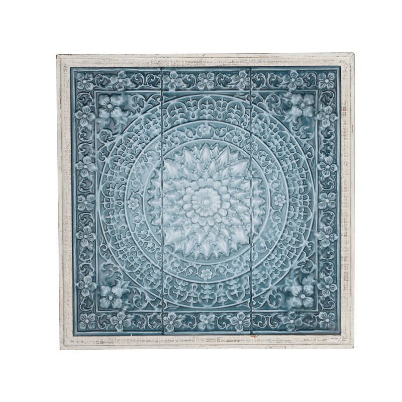 Blue Floral Scroll Metal and Wood Wall Decor