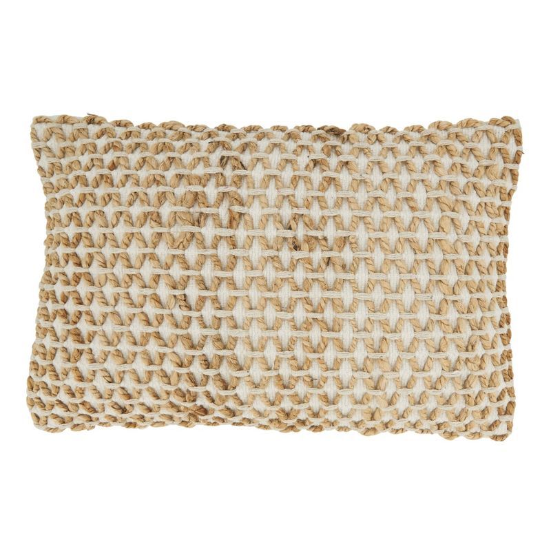 Ivory and Beige Cotton Jute Rope Design Throw Pillow Cover