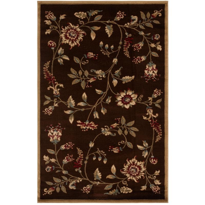 Elegant Floral Charm Hand-Knotted Brown & Multi Synthetic Area Rug