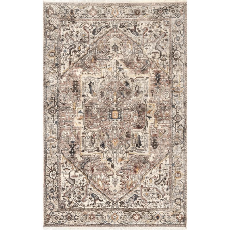 Elegant Light Brown Medallion 5' x 7' Synthetic Area Rug