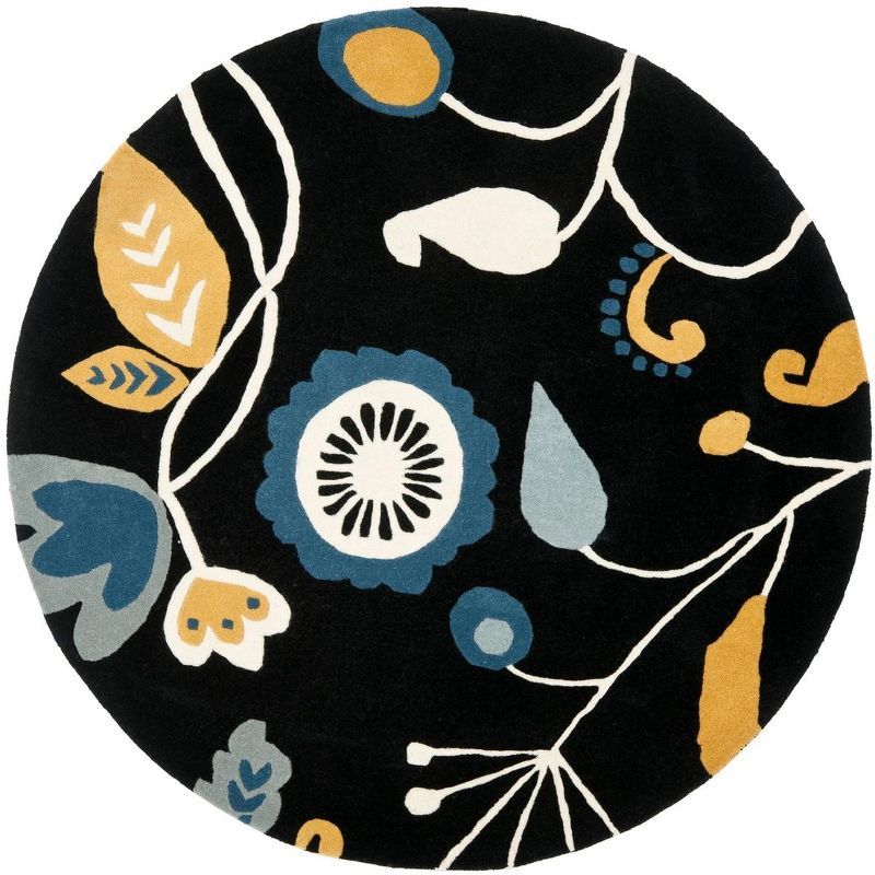 Handmade Black Wool and Viscose Tufted Round Rug 6' x 6'