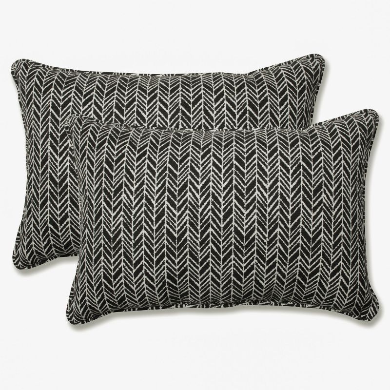 Black and Off-White Herringbone Rectangular Throw Pillow Set of 2