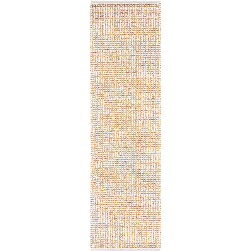 Ivory and Gold Handwoven Wool Runner Rug, 2'3" x 8'