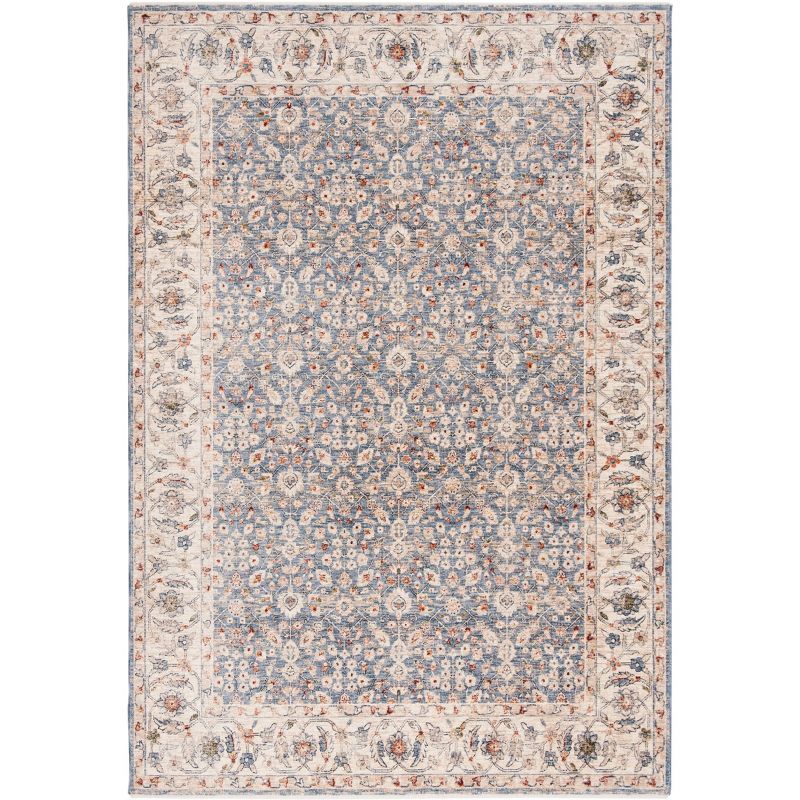 Ivory and Blue Rectangular Hand-knotted Synthetic Area Rug