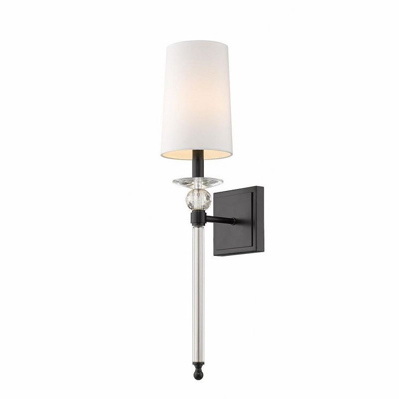 Ava Crystal Accents 25.5" Wall Sconce in Matte Black with White Shade