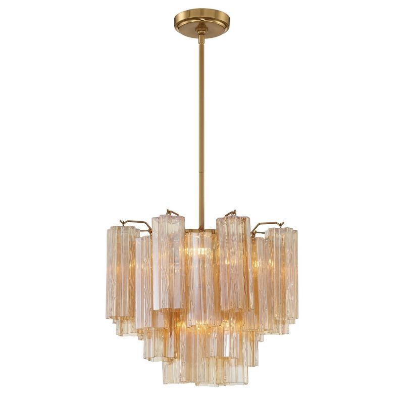 Aged Brass Mini Chandelier with Amber Tronchi Glass