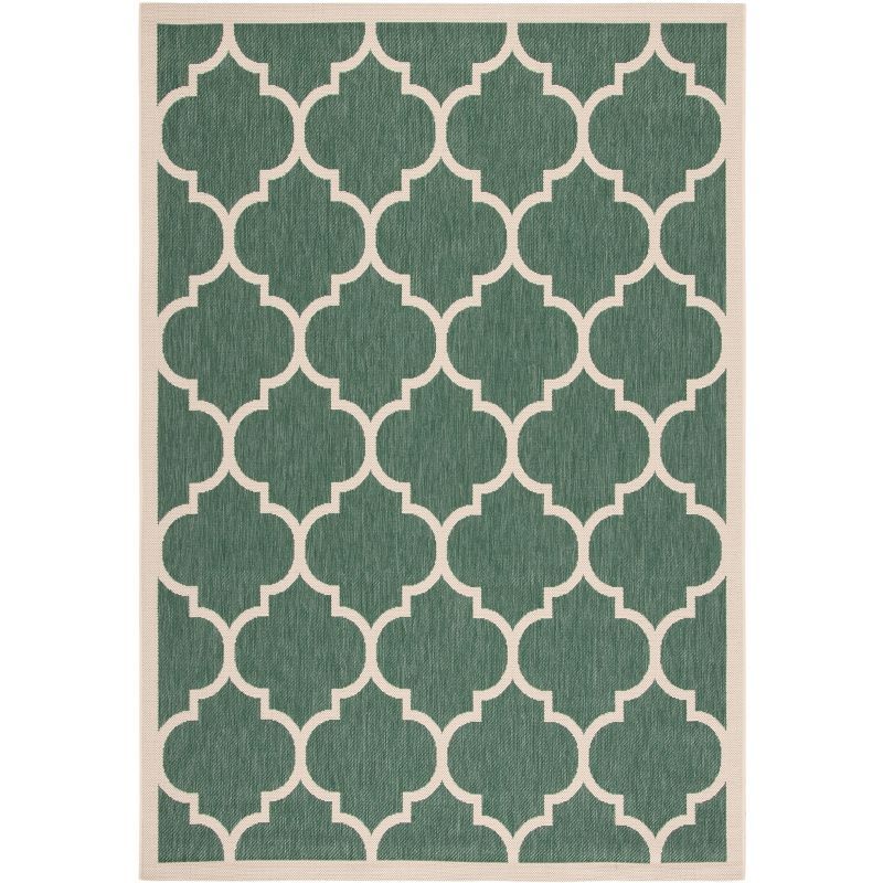 Rectangular Dark Green and Beige Synthetic Outdoor Rug