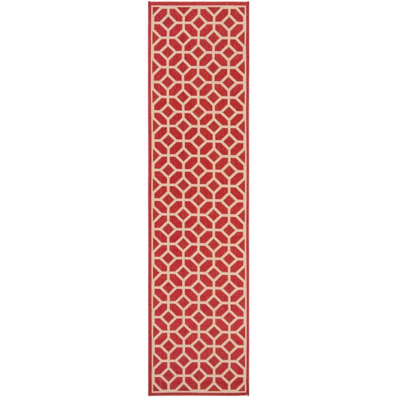 Red and Creme Geometric Synthetic Runner Rug, 2'-2" x 6'