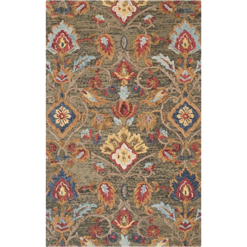 Blossom Green Multicolor Rectangular Wool Area Rug