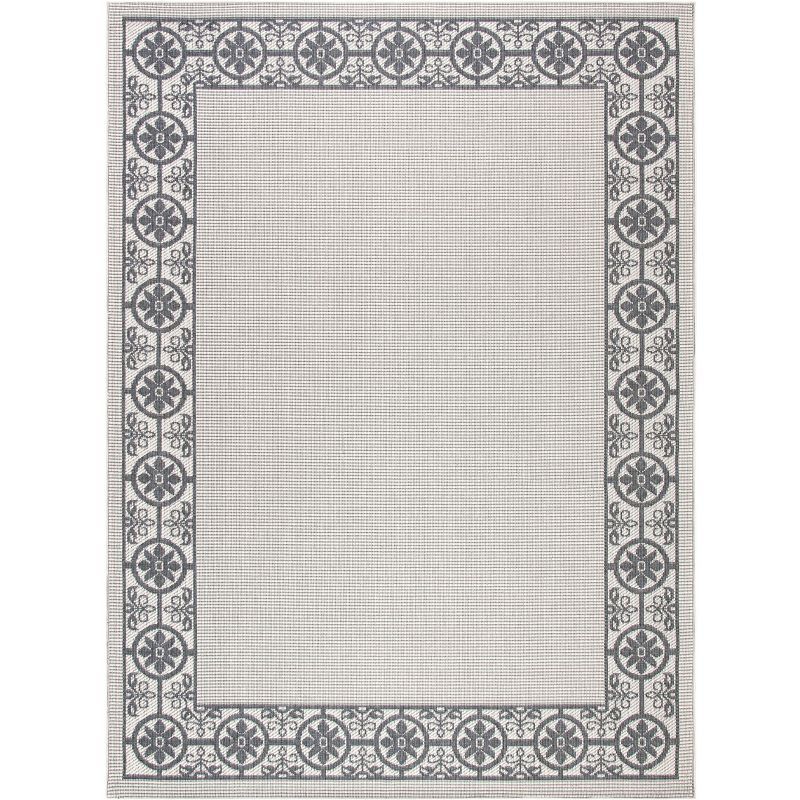 Ivory & Charcoal Geometric 8' x 10' Easy-Care Synthetic Area Rug