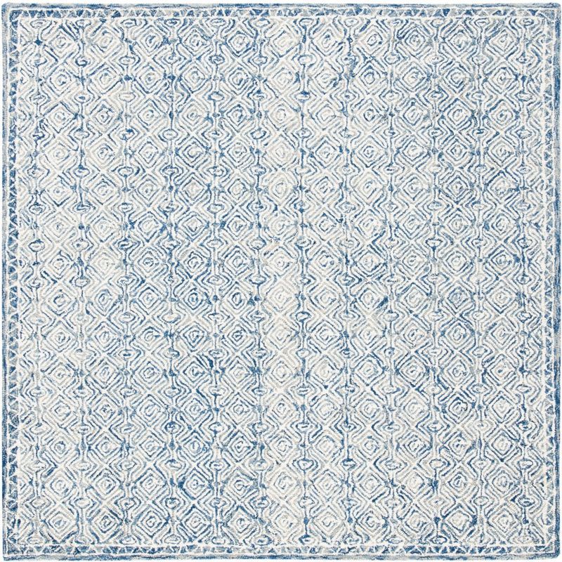 Ivory and Blue Hand-Tufted Wool Square Rug