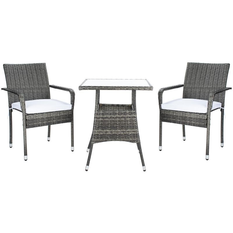 Laban Grey Brown and White Rattan Bistro Set with Glass Table