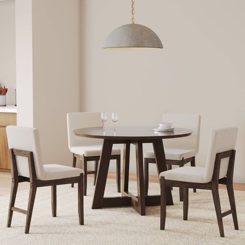 Gracie Dark Brown Linen Upholstered Dining Chair Set