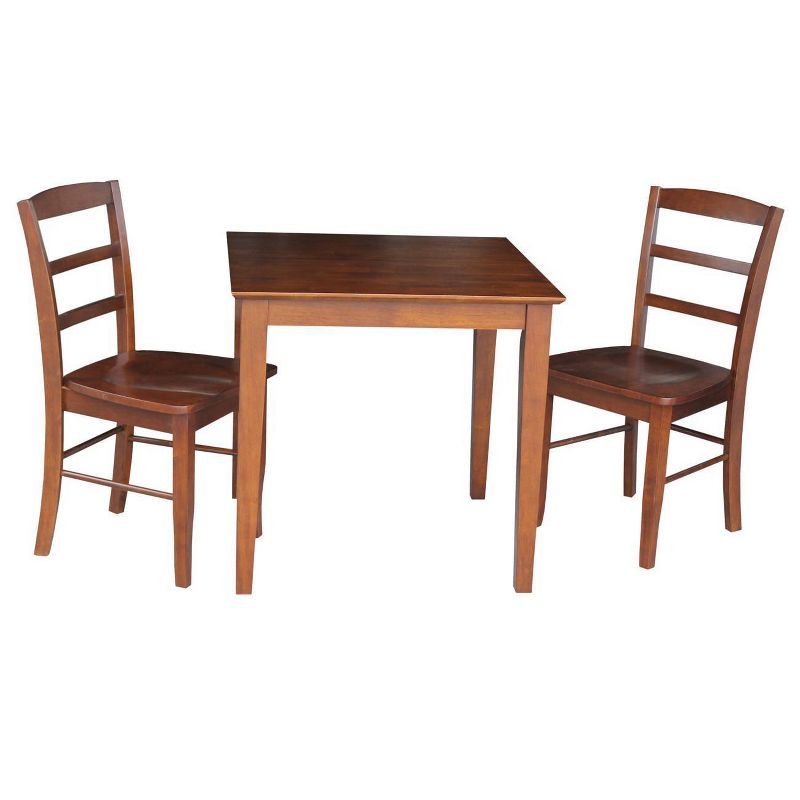 30" Square Brown Solid Wood Dining Table with 2 Ladderback Chairs