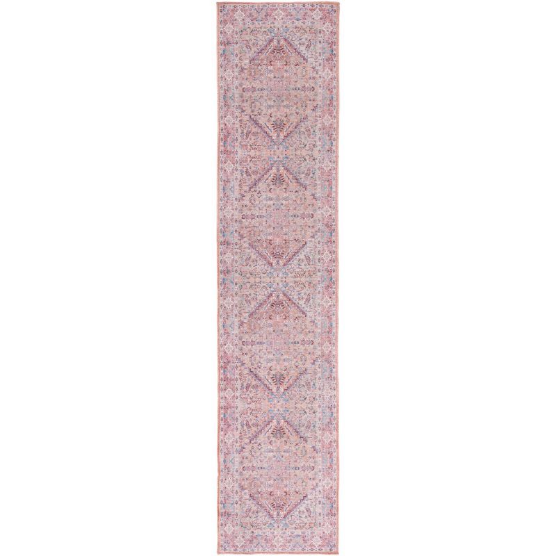 Beige and Pink Viscose Blend Washable Runner Rug, 2' x 9'