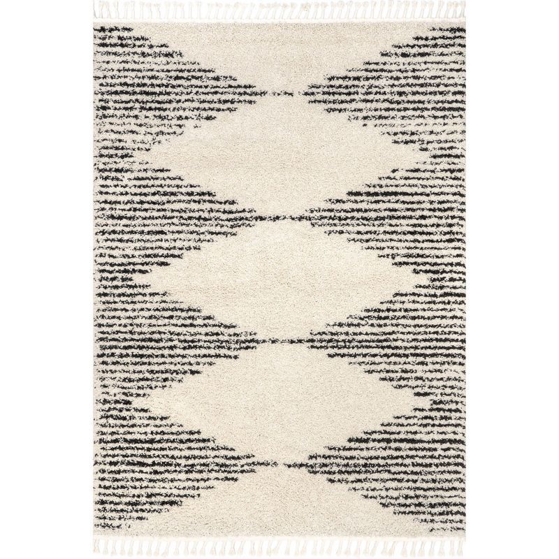 Cozy Moroccan Shag Square Area Rug with Braided Tassels, White