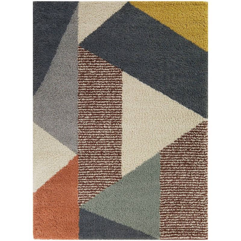 Merril Mid-Century Modern Blue Geometric Shag Rug 5'3" x 7'