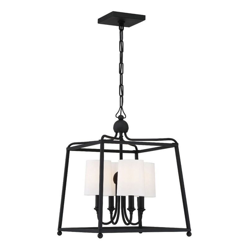 Sylvan Black Forged Cage Chandelier with Ivory Silk Shades