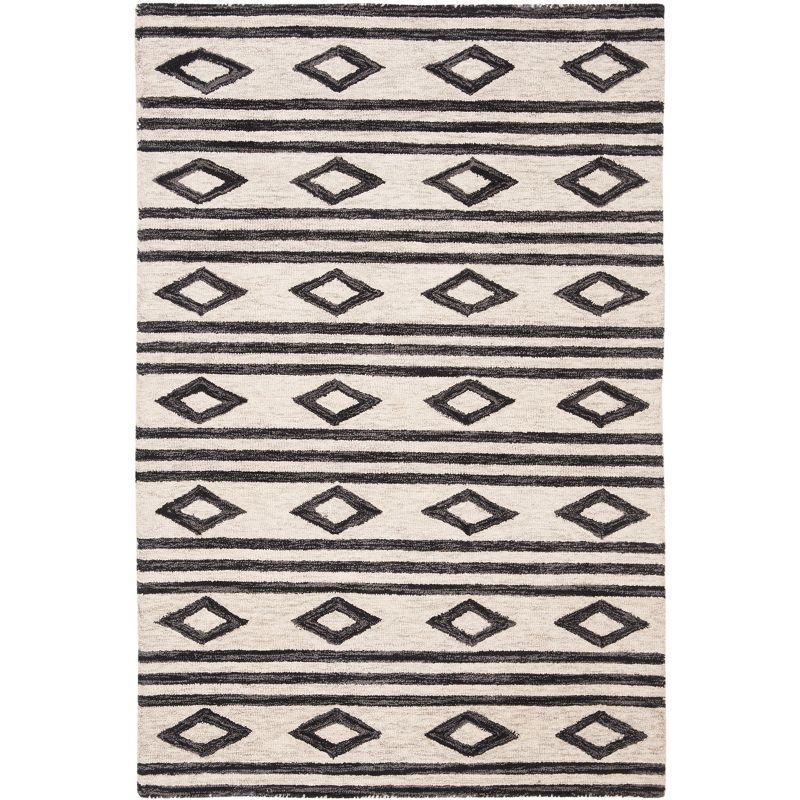 Ivory Charcoal Hand-Tufted Wool Rectangular Rug 4' x 6'