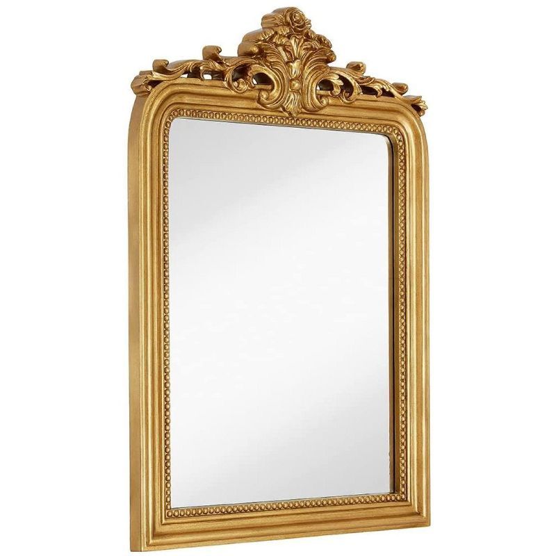 Hamilton Hills Gold Baroque Arched Wall Mirror with Wood Frame