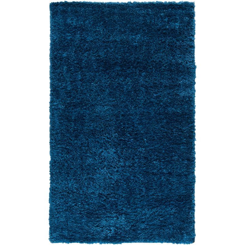 Navy Rectangular Shag Synthetic Area Rug 3' x 5'