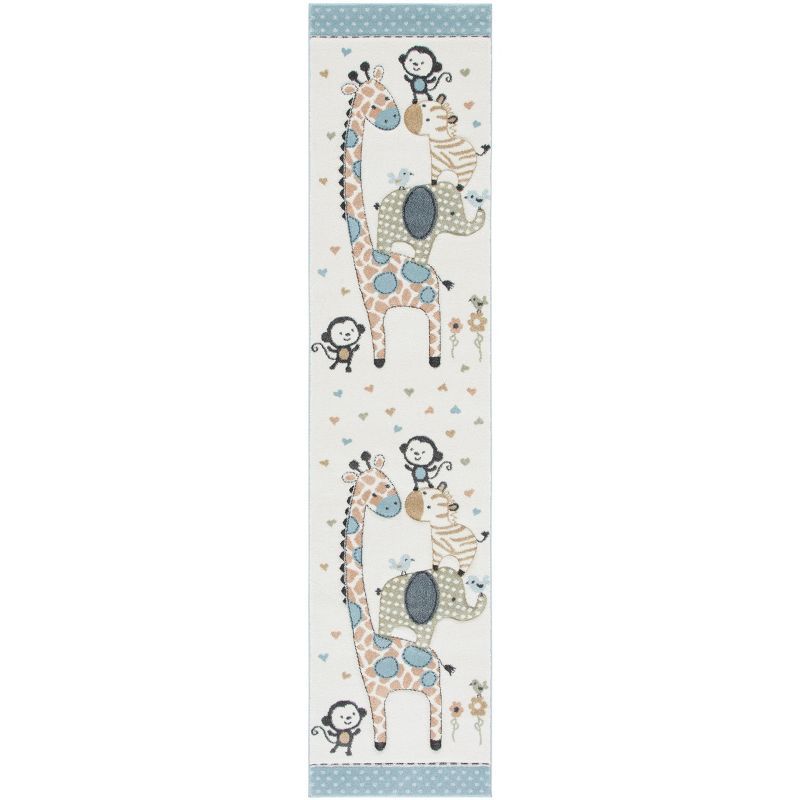 Ivory Animal Print Kids Runner Rug 2'3" x 12'