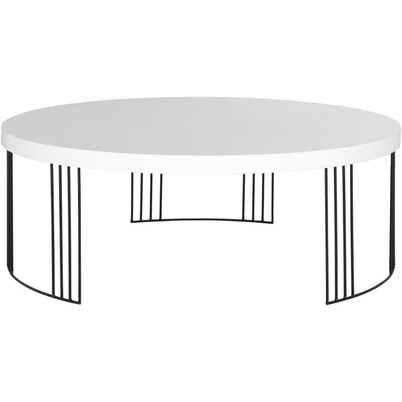 Transitional Round Black and White Wood & Metal Coffee Table