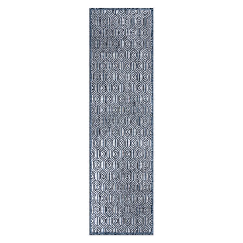 Blue Geometric Flat Woven Synthetic Runner Rug 2'x7'