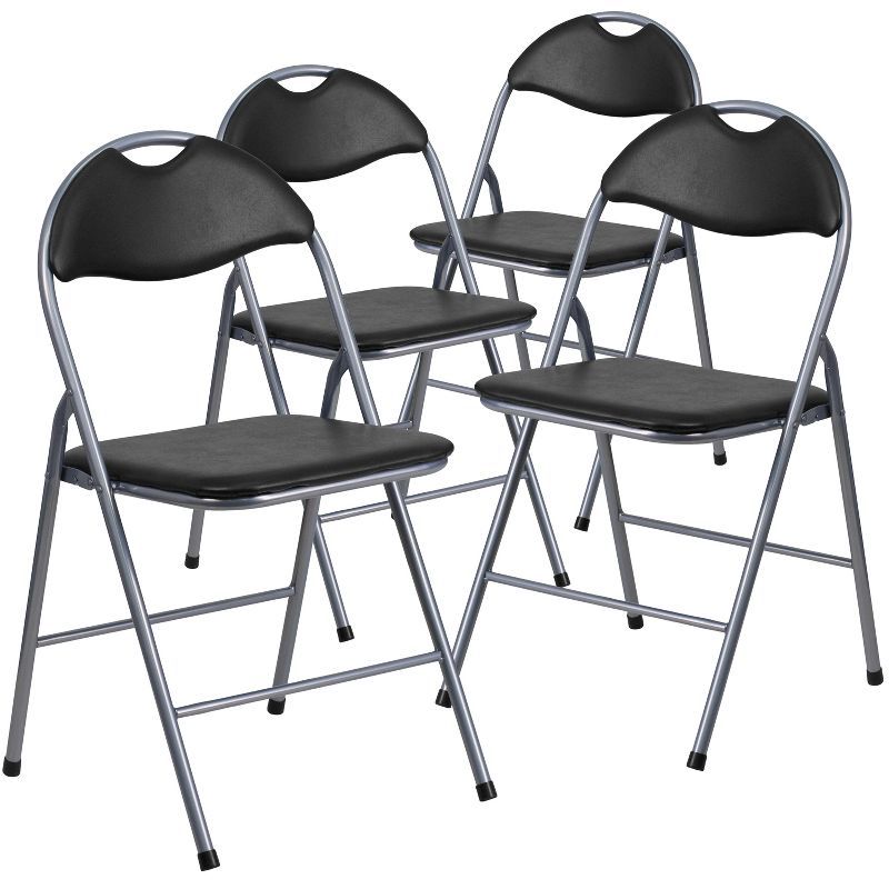 Hercules Series Sleek Black Vinyl & Metal Folding Chair Set with Carrying Handle