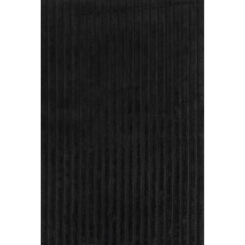 Kai Gray Stripe Faux Rabbit Fur Washable Area Rug