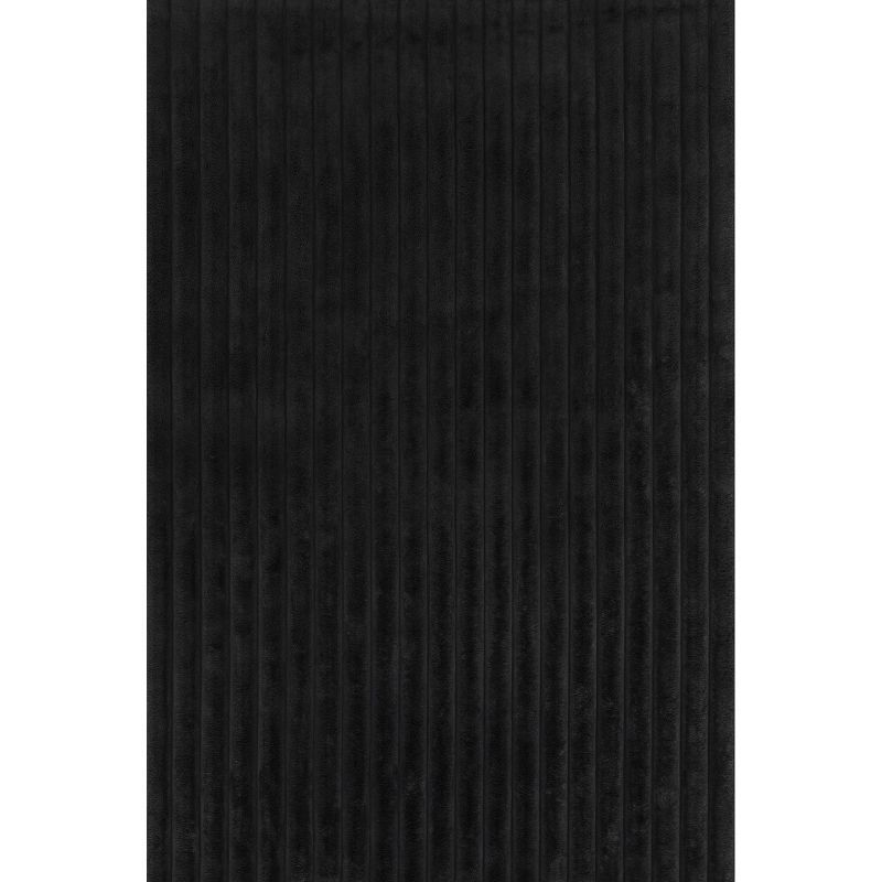 Kai Gray Stripe Faux Rabbit Fur Washable Area Rug