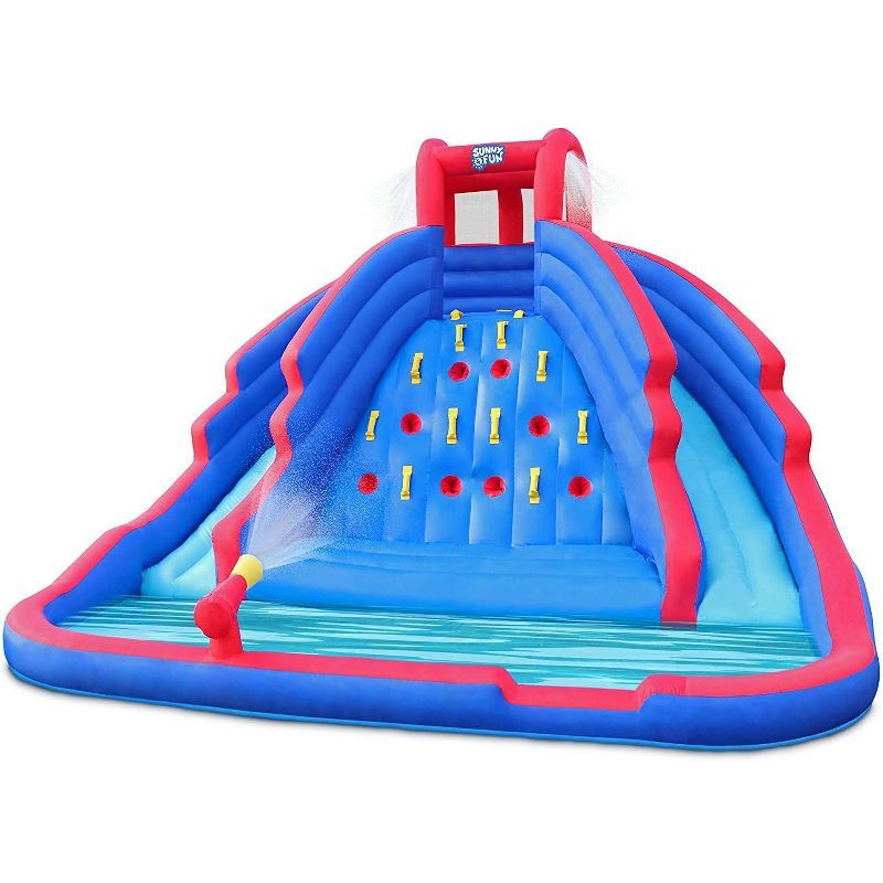 Sunny & Fun Inflatable Dual Slide Water Park with Climbing Wall